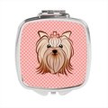 Carolines Treasures Pink Checkered Yorkie and Yorkshire Terrier Compact Mirror BB1138SCM